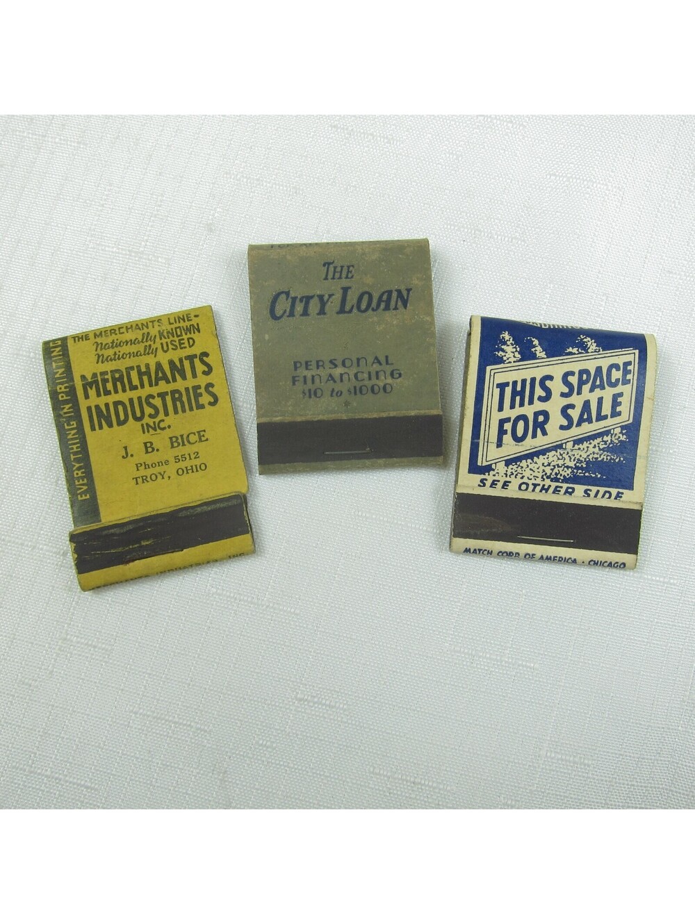 3 Vintage Matchbooks Merchant Industries Inc The City Loan Match Corp of America